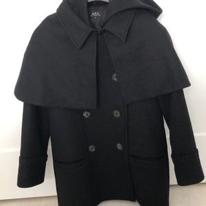 A.P.C wool/cashmere hooded pea coat with removable cape FR 36
